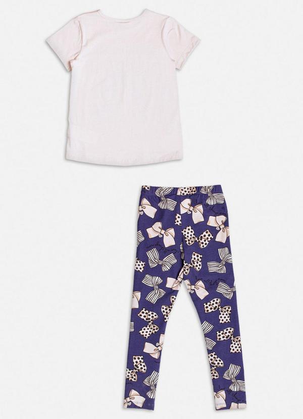 Momi - Conjunto Manga Curta com Strass e Laços Bege 2