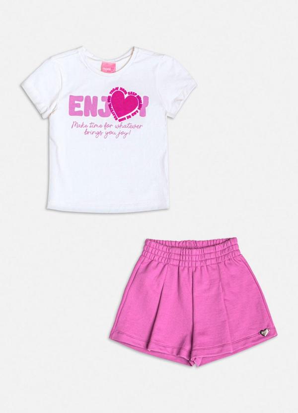Momi - Conjunto Manga Curta de Coração Flocado Branco 1