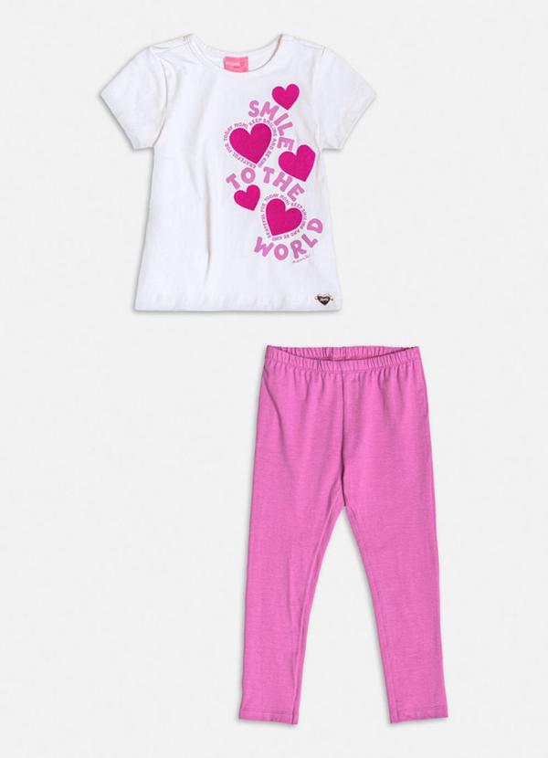 Momi - Conjunto Manga Curta de Corações Flocados Branco