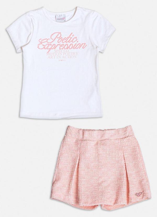 Momi - Conjunto Manga Curta de Tweed com Strass Branco