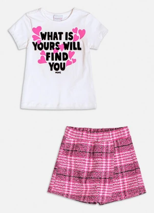 Momi - Conjunto Manga Curta de Tweed Xadrez Branco - MOMI