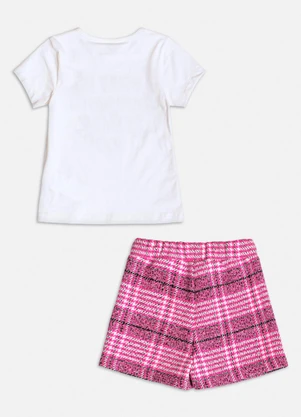 Momi - Conjunto Manga Curta de Tweed Xadrez Branco - MOMI