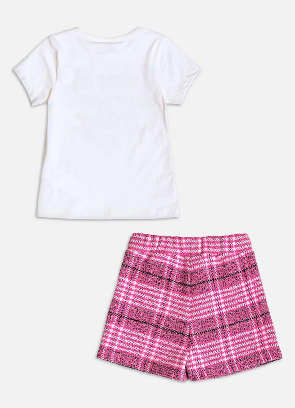 Momi - Conjunto Manga Curta de Tweed Xadrez Branco 2