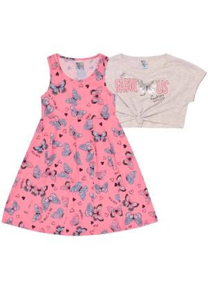 Pulla Bulla - Conjunto Manga Curta Meia Malha Menina Cinza - PULLA BULLA