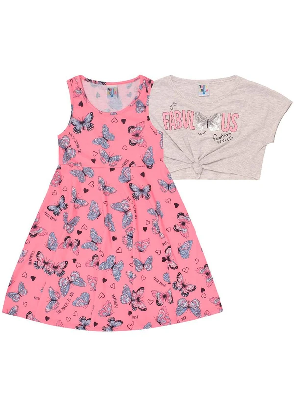 Pulla Bulla - Conjunto Manga Curta Meia Malha Menina Cinza