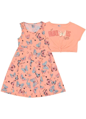 Pulla Bulla - Conjunto Manga Curta Meia Malha Menina Laranja - PULLA BULLA