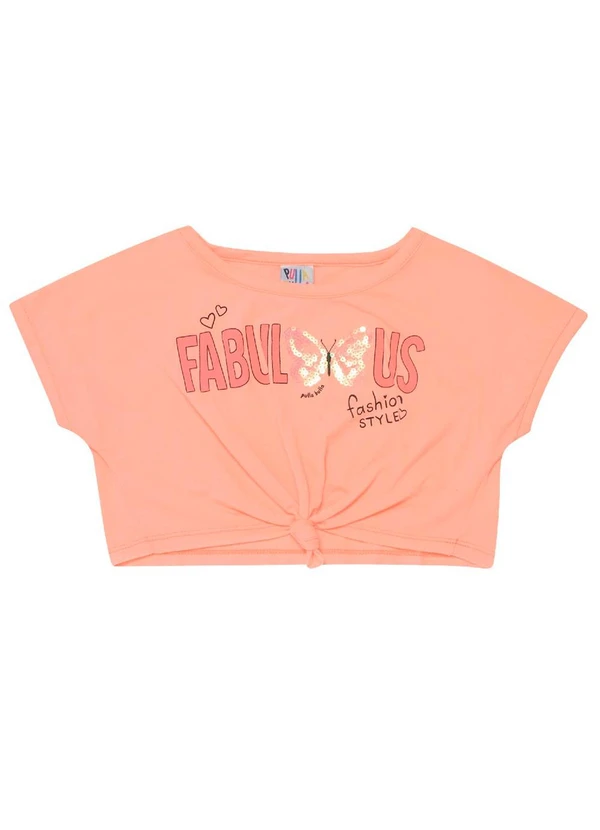 Pulla Bulla - Conjunto Manga Curta Meia Malha Menina Laranja 2