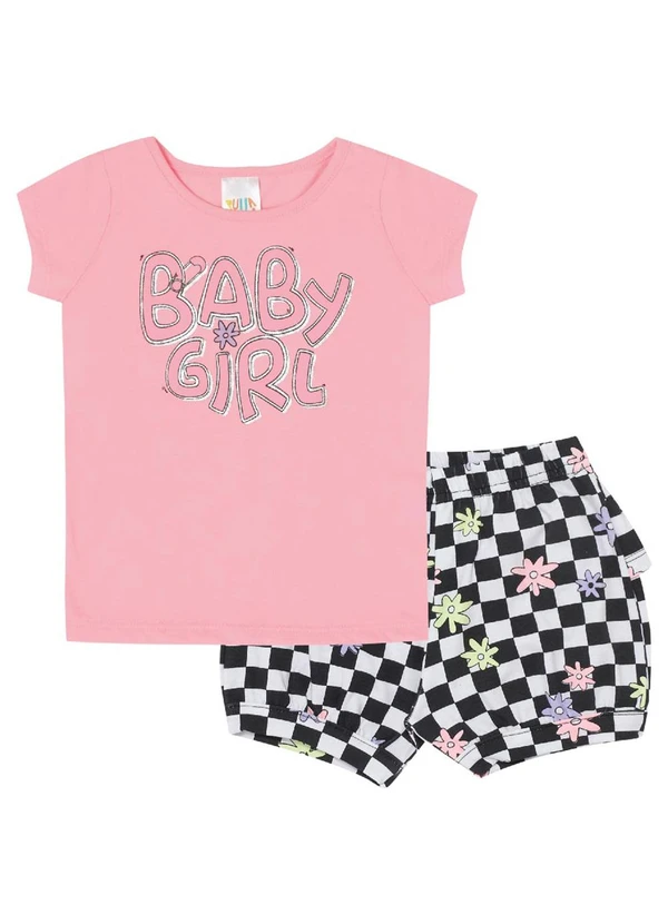 Pulla Bulla - Conjunto Manga Curta Meia Malha Menina Rosa