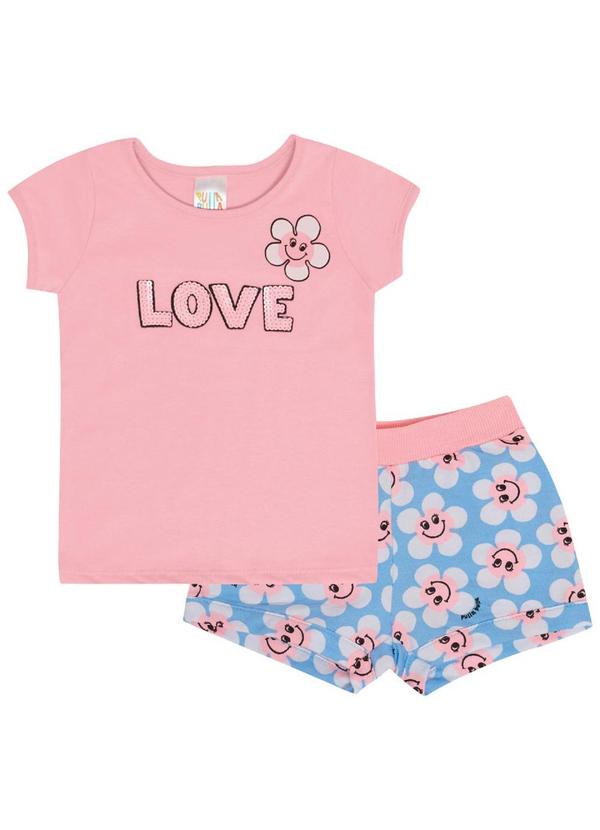 Pulla Bulla - Conjunto Manga Curta Meia Malha Menina Rosa