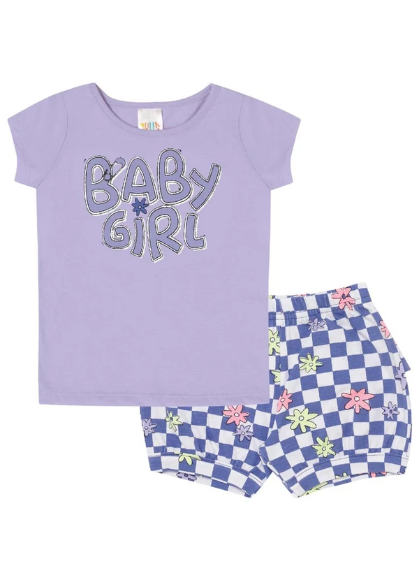 Pulla Bulla - Conjunto Manga Curta Meia Malha Menina Roxo
