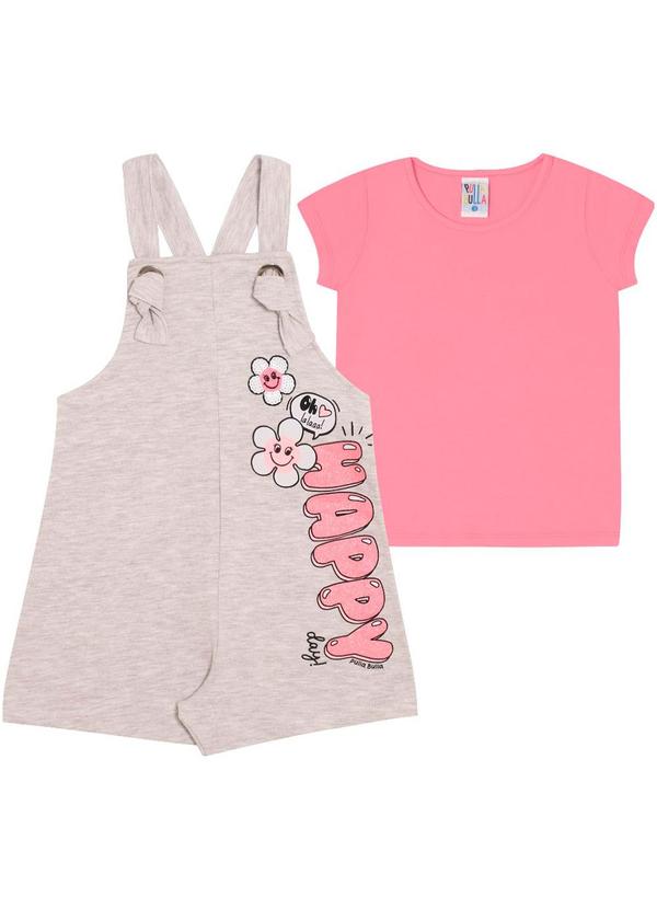 Pulla Bulla - Conjunto Manga Curta Moletinho Menina Cinza