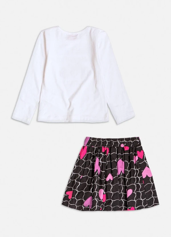 Momi - Conjunto Manga Longa com Grid e Corações Branco 2