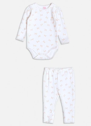 Momi - Conjunto Manga Longa com Lacinhos Branco - MOMI