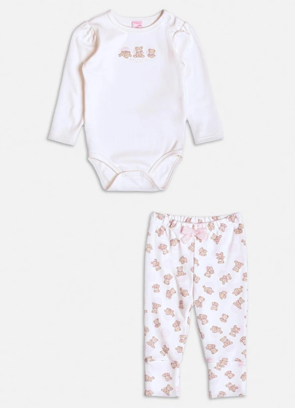 Momi - Conjunto Manga Longa com Ursinhos Branco