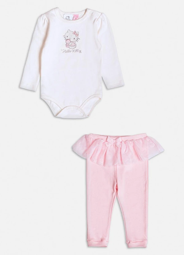 Momi - Conjunto Manga Longa da Hello Kitty Rosa