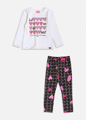 Momi - Conjunto Manga Longa de Grid e Hearts Branco - MOMI