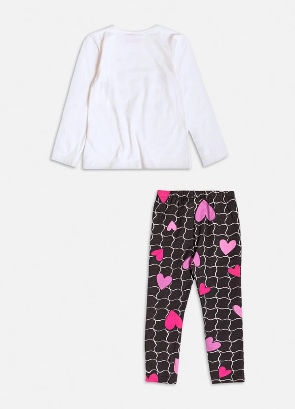 Momi - Conjunto Manga Longa de Grid e Hearts Branco 2