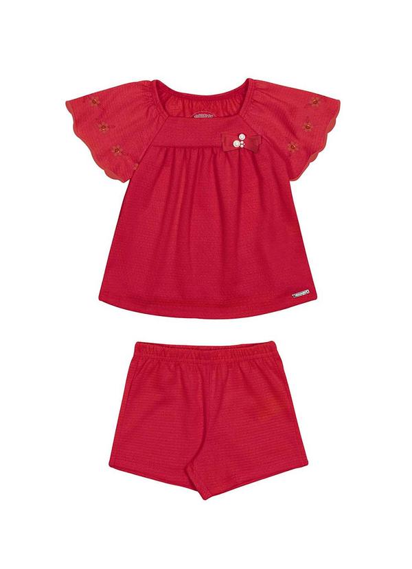 Alakazoo - Conjunto Mangas Bordadas Laço FrontalVermelho