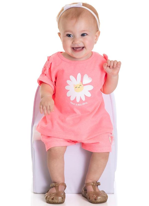 Sempre Kids - Conjunto Meia Malha/Moletinho Rosa Fluor