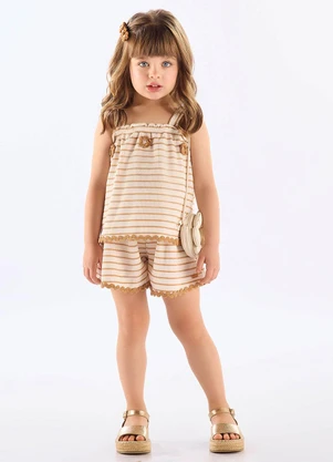 Up Baby - Conjunto Menina Bata e Short Bege - UP BABY