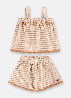 Up Baby - Conjunto Menina Bata e Short Bege - UP BABY