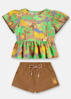 Up Baby - Conjunto Menina Bata e Short Marrom - UP BABY