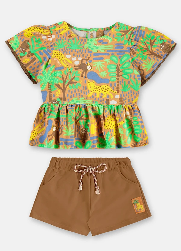 Up Baby - Conjunto Menina Bata e Short Marrom 2