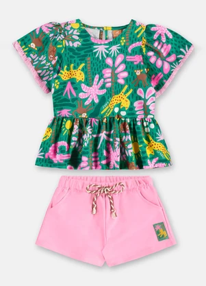 Up Baby - Conjunto Menina Bata e Short Verde - UP BABY