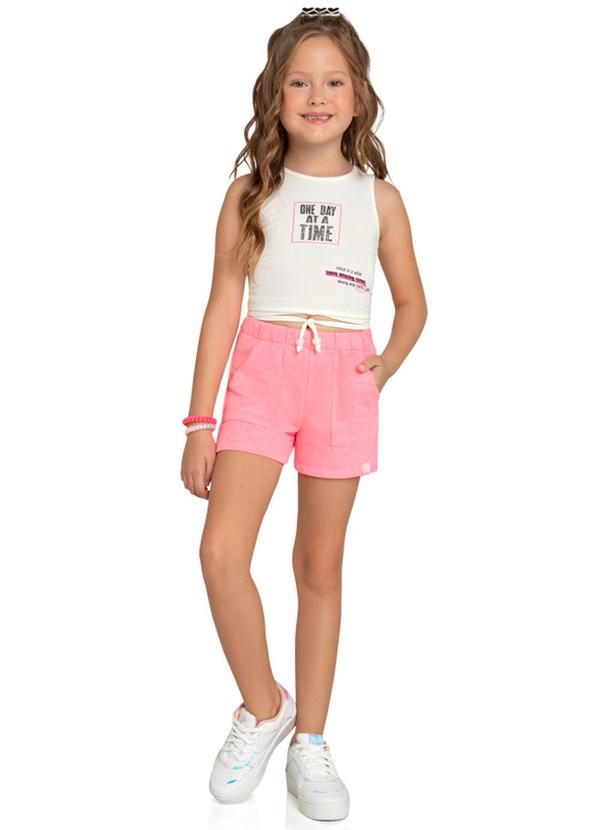 Marlan - Conjunto Menina Blusa Amarração e Shorts Bege