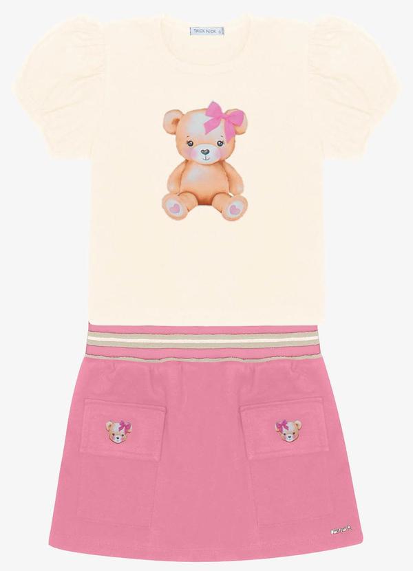 Trick Nick - Conjunto Menina Blusa com Shorts Saia Bege