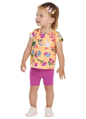 Elian - Conjunto Menina Blusa e Bermuda Ciclista Amarelo - ELIAN