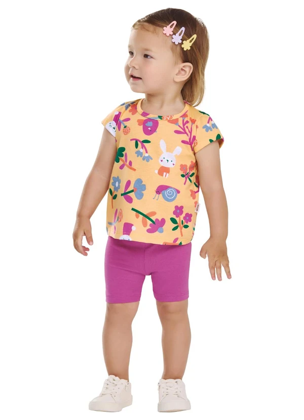 Elian - Conjunto Menina Blusa e Bermuda Ciclista Amarelo