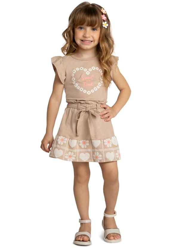 Marlan - Conjunto Menina Blusa e Saia Corações Marrom