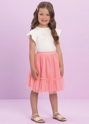 Milli e Nina - Conjunto Menina Blusa e Saia em Tule Bege - MILLI E NINA