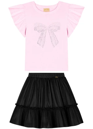 Milli e Nina - Conjunto Menina Blusa e Saia em Tule Bege - MILLI E NINA