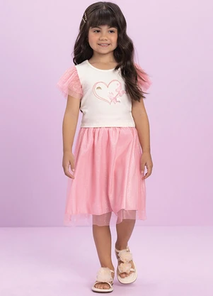 Milli e Nina - Conjunto Menina Blusa e Saia em Tule Brilho Rosa - MILLI E NINA