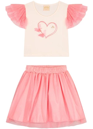 Milli e Nina - Conjunto Menina Blusa e Saia em Tule Brilho Rosa - MILLI E NINA