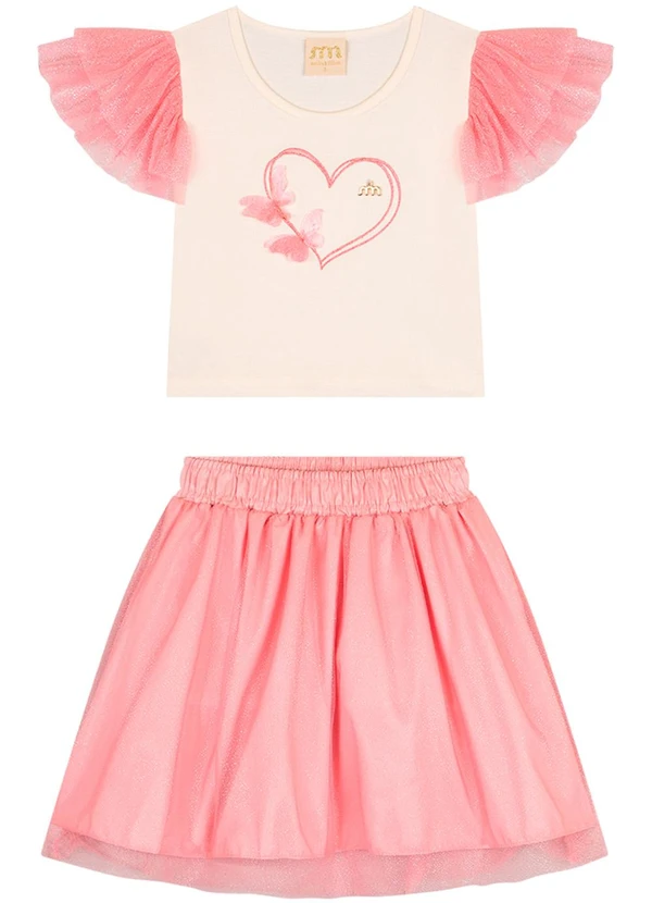 Milli e Nina - Conjunto Menina Blusa e Saia em Tule Brilho Rosa 2