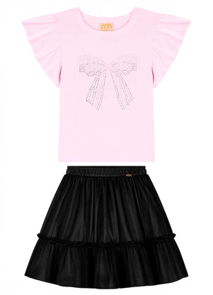 Milli e Nina - Conjunto Menina Blusa e Saia em Tule Rosa - MILLI E NINA