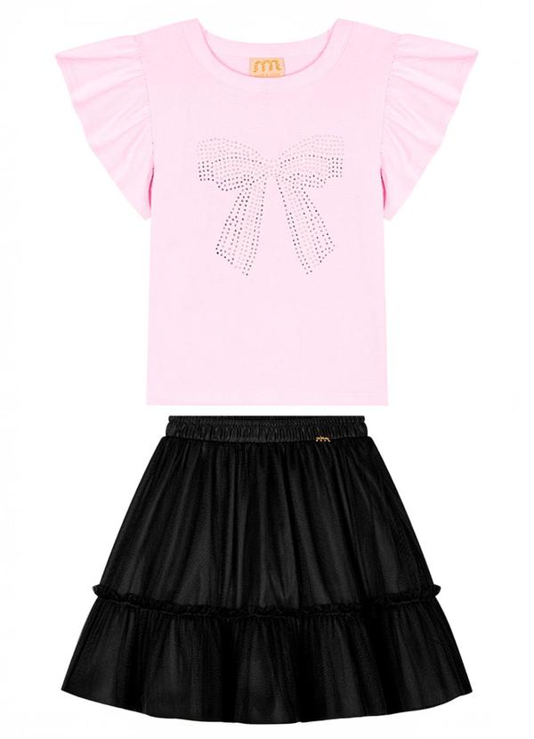Milli e Nina - Conjunto Menina Blusa e Saia em Tule Rosa