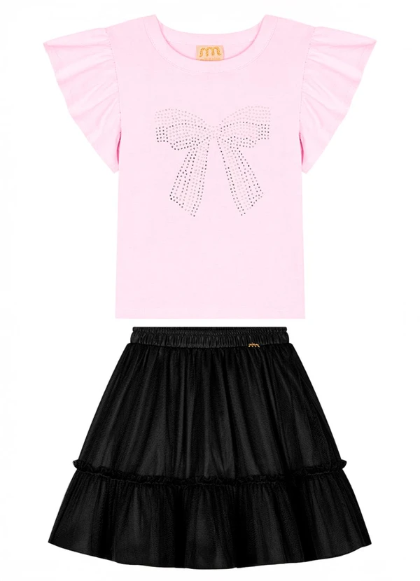 Milli e Nina - Conjunto Menina Blusa e Saia em Tule Rosa