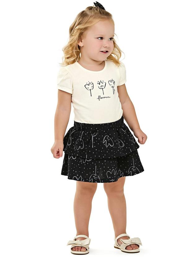 Elian - Conjunto Menina Blusa e Saia Floral Bege