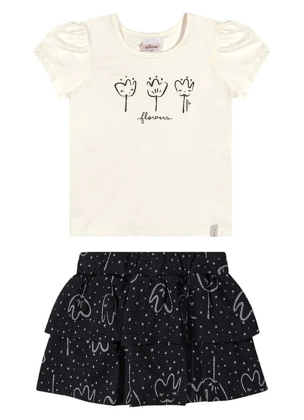 Elian - Conjunto Menina Blusa e Saia Floral Bege 2