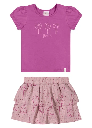 Elian - Conjunto Menina Blusa e Saia Floral Rosa - ELIAN