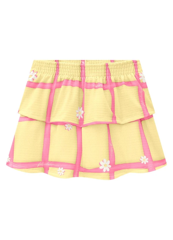 Marlan - Conjunto Menina Blusa e Saia Grid Junino Bege 3