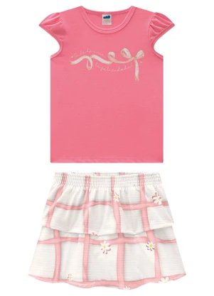 Marlan - Conjunto Menina Blusa e Saia Grid Junino Rosa - MARLAN