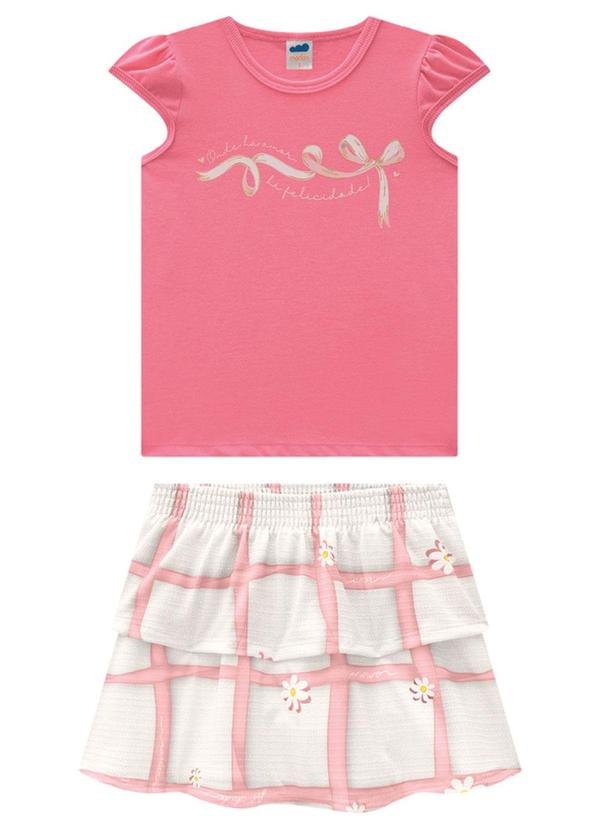 Marlan - Conjunto Menina Blusa e Saia Grid Junino Rosa 1