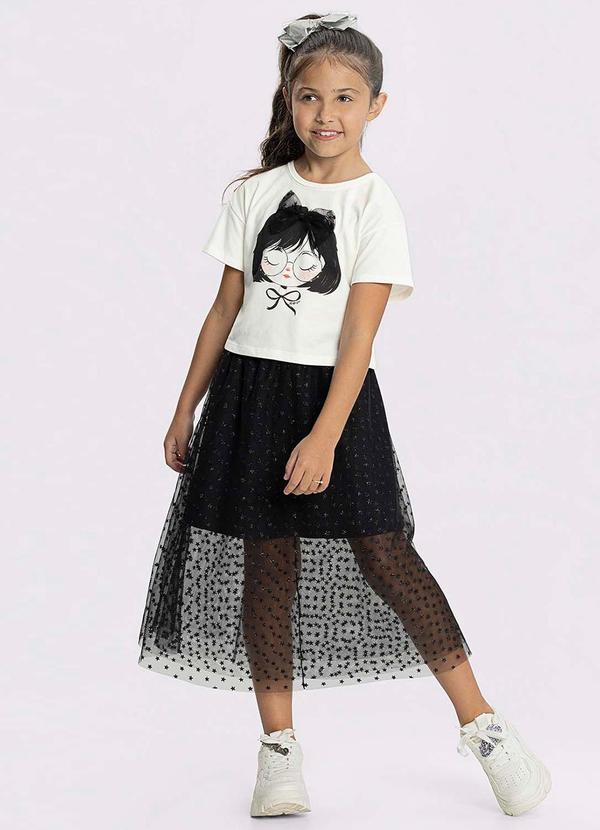 Alakazoo - Conjunto Menina Blusa e Saia Midi TulePreto