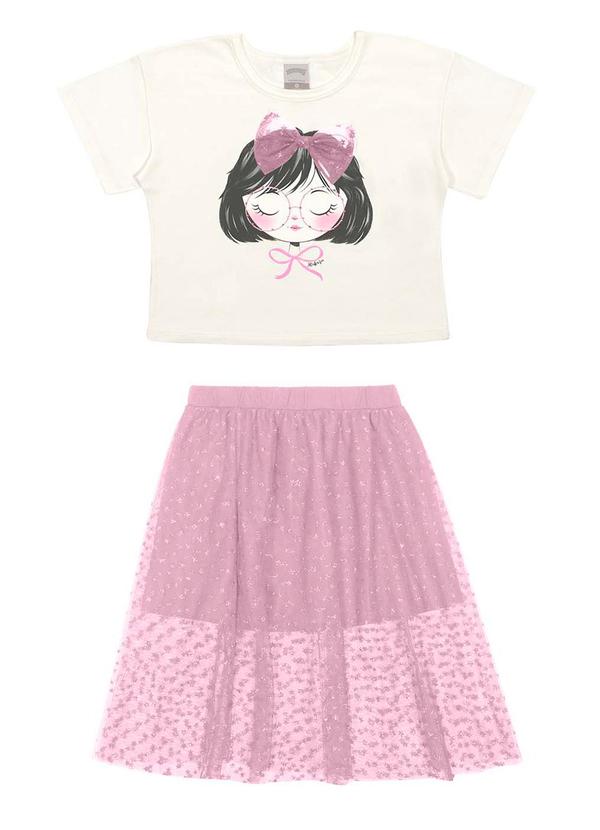 Alakazoo - Conjunto Menina Blusa e Saia Midi TuleRosa