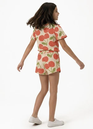 Fakini - Conjunto Menina Blusa e Short Frutas Bege - FAKINI